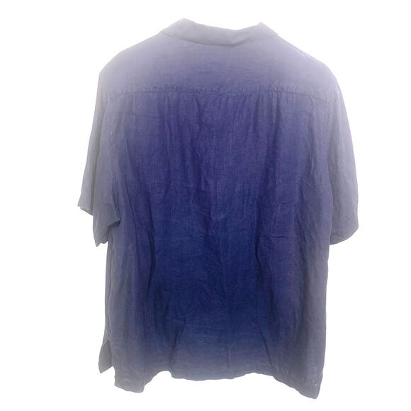 Edward Linen Button Up Vintage Top XL Navy Blue Short Sleeves 100%  Linen Office - Picture 2 of 6